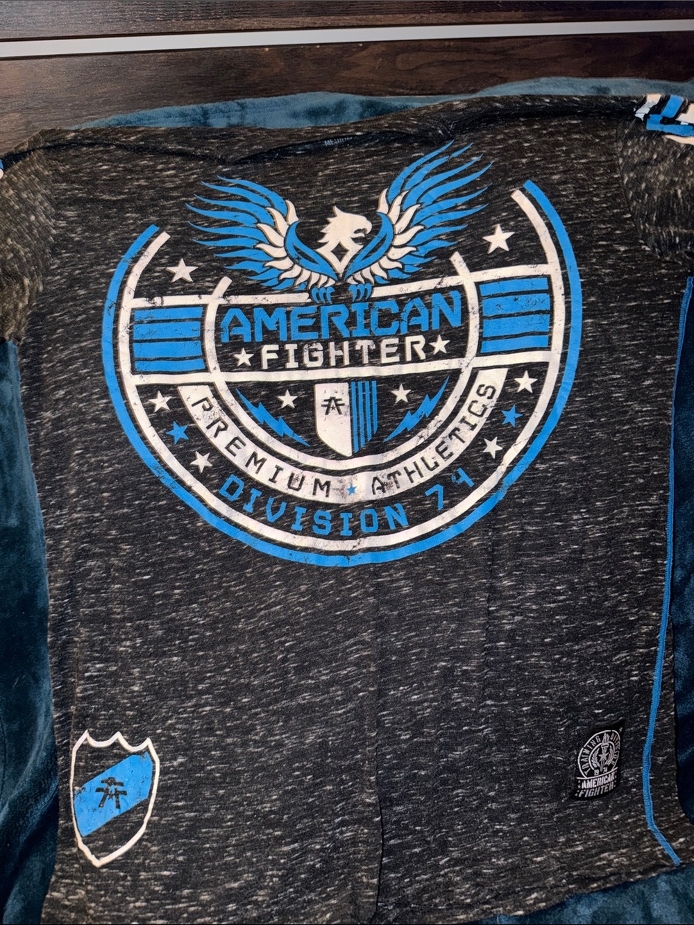 American Fighter Black Heather Tee with Blue and White Crest